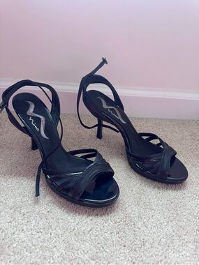 Nina Black Strappy Lace-Up Stiletto Sandals